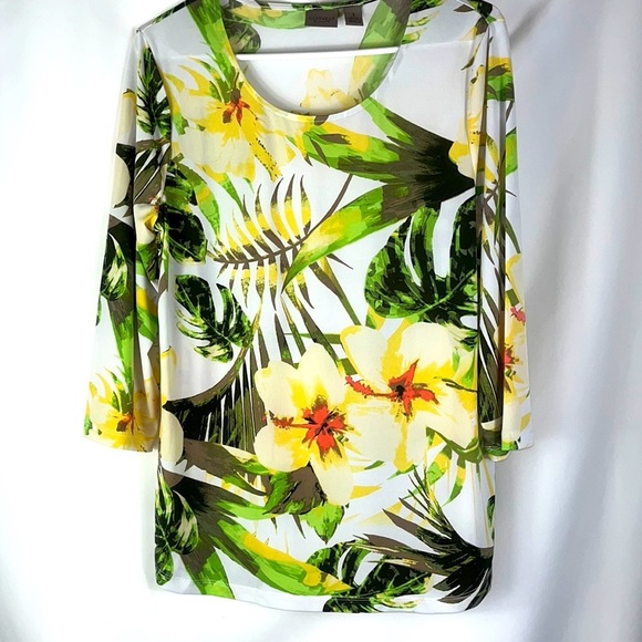 Easywear by Chico's tropical casual 3/4 sleeve blouse Sz 1 (M) - Picture 3 of 11